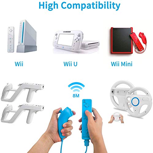 Controlador de Movimiento Remoto Inalámbrico Wii, Controlador Motion Plus Integrado Remoto e Nunchuck con Custodia en Silicona para Wii e Wii U (Blue)