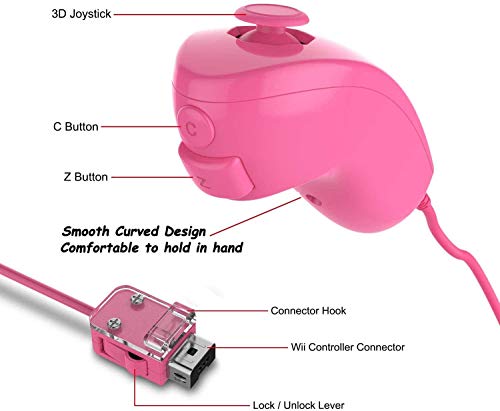 Controlador de Movimiento Remoto Inalámbrico Wii, Controlador Motion Plus Integrado Remoto e Nunchuck con Custodia en Silicona para Wii e Wii U (Pink)