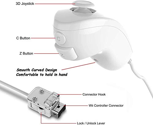 Controlador de Movimiento Remoto Inalámbrico Wii, Controlador Motion Plus Integrado Remoto e Nunchuck con Custodia en Silicona para Wii e Wii U (White)
