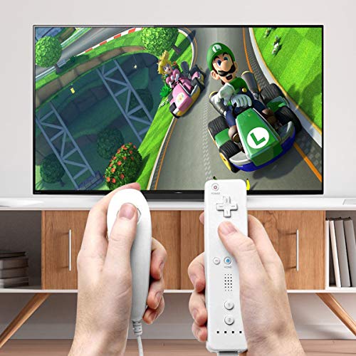 Controlador de Movimiento Remoto Inalámbrico Wii, Controlador Motion Plus Integrado Remoto e Nunchuck con Custodia en Silicona para Wii e Wii U (White)