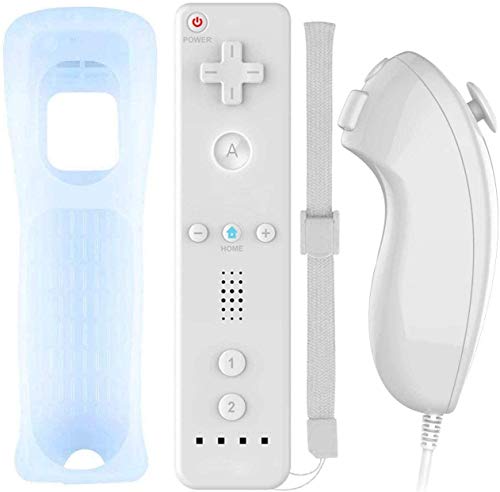 Controlador de Movimiento Remoto Inalámbrico Wii, Controlador Motion Plus Integrado Remoto e Nunchuck con Custodia en Silicona para Wii e Wii U (White)