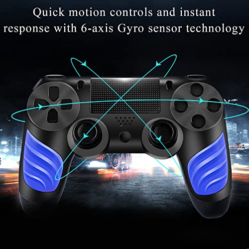Controlador de PS4 para PS4, controlador inalámbrico con doble vibración, conector auriculares estéreo, panel táctil, control movimiento seis ejes, compatible PS4/Slim/Pro consola (azul)