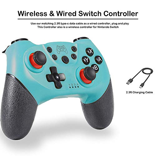 Controlador inalámbrico para Nintendo Switch/Switch Pro, Bluetooth Joystick con Doble vibración, Turbo, 6-Axis Gyro Function Gamepad Verde