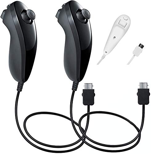 Controlador Tina @ Wii Nunchuck, 2 paquetes de repuesto para controlador Nunchuk para consola Wii y Wii U (negro / negro)
