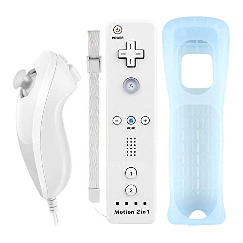 COOLEAD 2 en 1 Motion Plus Mando a Distancia y Nunchuk para Wii y Wii U Control Remoto Motion Plus y Nunchunk con Funda de Silicona y Muñequera (Producto de Terceros)