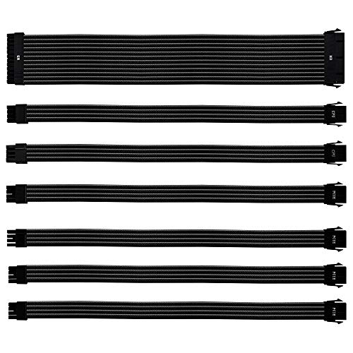 Cooler Master Kit de Cables de Extensión PVC PSU, 16AWG Funda PVC 3 Capas, ATX Compatible Conectores Universales, Largo 30cm, Admite Conectores de Fuente de Alimentación GPU & CPU Gama Alta, Negro