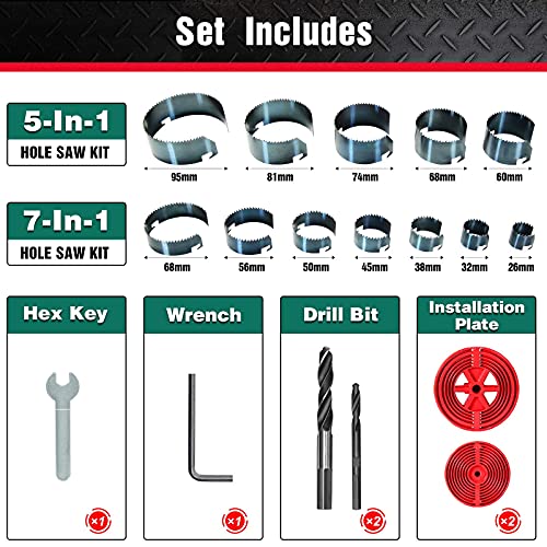 Coronas Perforadoras con 7 & 5 Láminas, Sierras de Corona para Madera Dura, Madera Blanda, Paneles de Yeso, Madera Enchapada y Tableros de Partículas Revestidos