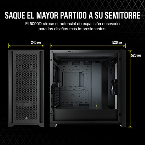 Corsair 5000D Airflow Chasis de PC ATX Semitorre con Cristal Templado (Panel Frontal con un Caudal de Aire Elevado, Sistema de Gestión del Cableado RapidRoute, Dos Ventiladores de 120 mm) Color Negro