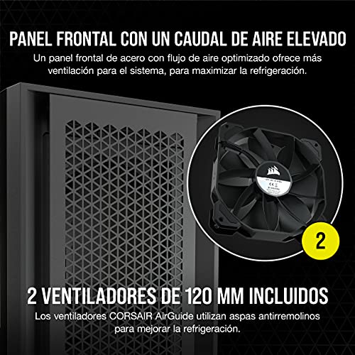 Corsair 5000D Airflow Chasis de PC ATX Semitorre con Cristal Templado (Panel Frontal con un Caudal de Aire Elevado, Sistema de Gestión del Cableado RapidRoute, Dos Ventiladores de 120 mm) Color Negro