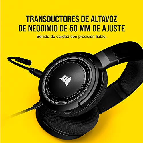 Corsair HS35 - Auriculares Stereo para Juegos (Membrana Neodimio de 50 mm, Micrófono Unidireccional Extraíble, Estructura Ligera, Compatible con PC, Xbox One, PS4, Nintendo Switch y Móviles), Negro