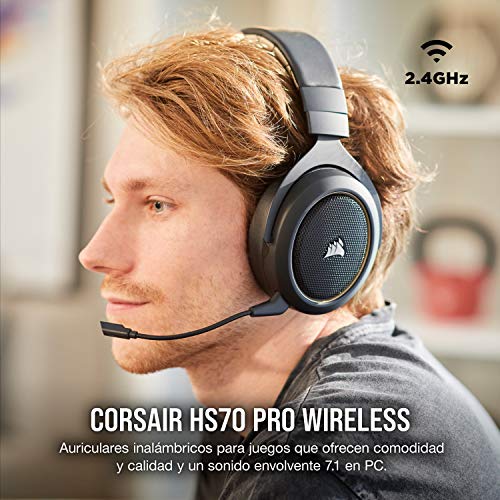 Corsair HS70 PRO Wireless - Auriculares para juegos, hasta 12 metros de alcance inalámbrico, compatibles con PC y PS4, sonido envolvente 7.1 solo disponible en PC, Color Crema (EU)