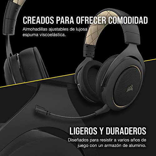 Corsair HS70 PRO Wireless - Auriculares para juegos, hasta 12 metros de alcance inalámbrico, compatibles con PC y PS4, sonido envolvente 7.1 solo disponible en PC, Color Crema (EU)