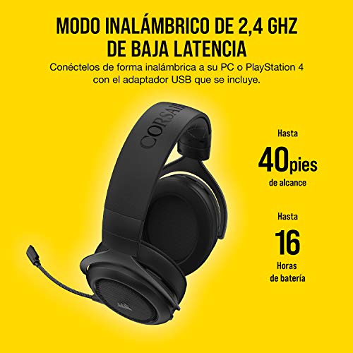 Corsair HS70 PRO WIRELESS SE, Auriculares Para Juegos (7.1 Sonido Envolvente, Inalámbrico De 2.4 GHz De Baja Latencia, Unidireccional Micrófono, Compatible Con PC, PS4), Negro