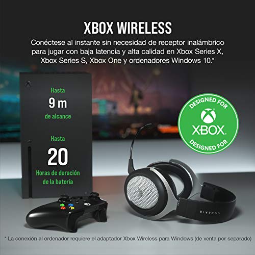 Corsair HS75 XB Wireless Auriculares para Juegos para Xbox One y Xbox Series X (Conéctese Instante sin Adaptador Inalámbrico, Audio Dolby Atmos Envolvente, Micrófono Unidireccional) Negro