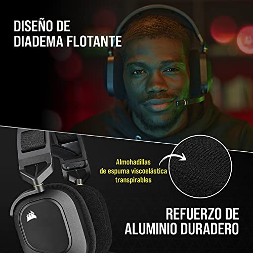 Corsair HS80 RGB WIRELESS Auriculares Inalámbricos Premium para Juegos con Dolby Atmos Audio (Baja Latencia, Micrófono Omnidireccional, Hasta 20 Horas Autonomía, Compatible con PS5/PS4) Carbón