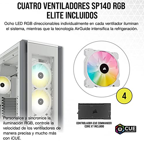 Corsair iCUE 7000X RGB Chasis para PC Inteligente ATX Full-Tower, Tres Paneles de Cristal Templado, Cuatro Ventiladores RGB de 140 mm Incluidos, Espacioso Interior, Blanco