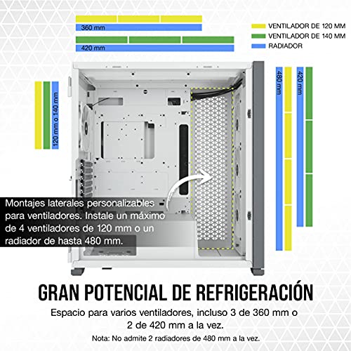 Corsair iCUE 7000X RGB Chasis para PC Inteligente ATX Full-Tower, Tres Paneles de Cristal Templado, Cuatro Ventiladores RGB de 140 mm Incluidos, Espacioso Interior, Blanco