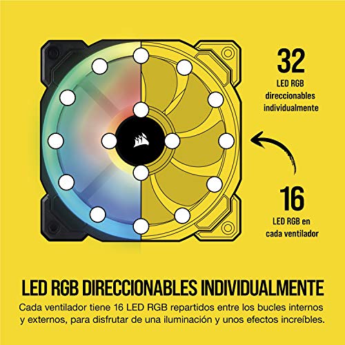 Corsair LL140 RGB Ventilador de PC (140 mm, Doble Halo RGB LED PWM) con Lighting Node PRO, paquete de 2 piezas