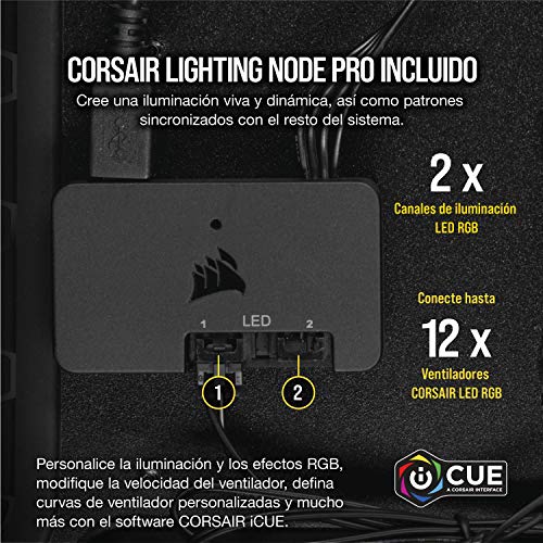 Corsair LL140 RGB Ventilador de PC (140 mm, Doble Halo RGB LED PWM) con Lighting Node PRO, paquete de 2 piezas