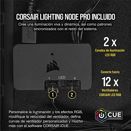 Corsair LL140 RGB Ventilador de PC (140 mm, Doble Halo RGB LED PWM) con Lighting Node PRO, paquete de 2 piezas