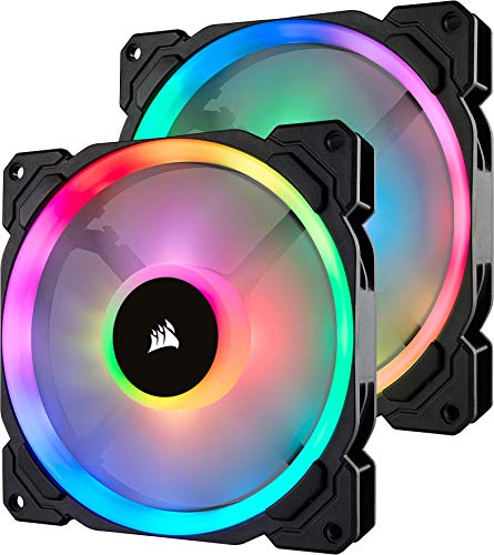 Corsair LL140 RGB Ventilador de PC (140 mm, Doble Halo RGB LED PWM) con Lighting Node PRO, paquete de 2 piezas
