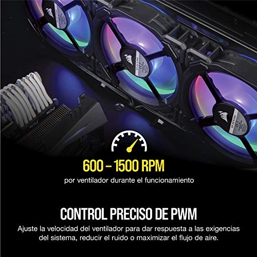 Corsair LL140 RGB Ventilador de PC (140 mm, Doble Halo RGB LED PWM) con Lighting Node PRO, paquete de 2 piezas