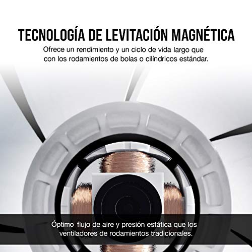 Corsair ML120 de 120 mm Ventilador de Levitación Magnética, Rodamientos de Levitación Magnética, Diseño Personalizado del Rotor, Hasta 75 CFM, 400-2.400 RPM, Paquete Unitario, Negro