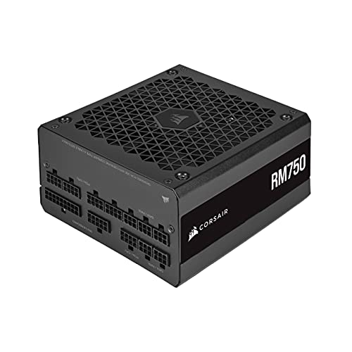 Corsair RM750 2021, RM Series, 750 Watts 80 Plus Gold Fuente de Alimentación ATX Totalmente Modular, Conectores Triples EPS12V, Poco Ruido, Modo de Zero RPM, Condensadores de 105 °C, Negro