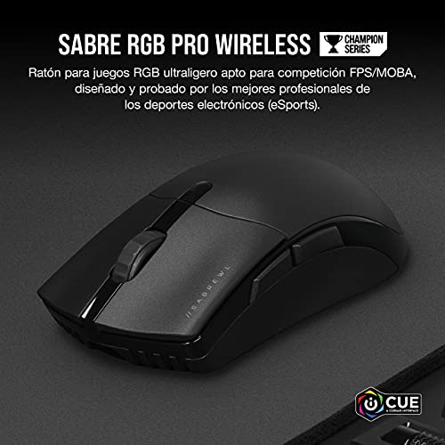 Corsair SABRE RGB PRO WIRELESS CHAMPION SERIES - Ratón inalámbrico ultraligero para juegos FPS/MOBA, color negro Corsair SABRE RGB PRO WIRELESS CHAMPION SERIES - Ratón inalámbrico ultraligero para juegos FPS/MOBA, color negro