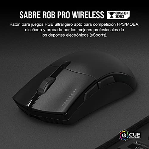 Corsair SABRE RGB PRO WIRELESS CHAMPION SERIES - Ratón inalámbrico ultraligero para juegos FPS/MOBA, color negro