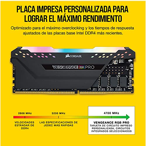 Corsair VENGEANCE RGB PRO 32GB, 2x16GB, DDR4 3200MHz C16 Módulos de Memoria de Adecuado Rendimiento, Negro