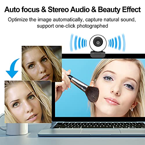 COSHIP Webcam 1080P/60fps Micrófono Estéreo y Anillo de Luz, Enfoque Automático, Tapa de Privacidad, Cámara Web para para Skype, Zoom, XSplit, Xbox One, Conferencia, Compatible con Windows, Mac