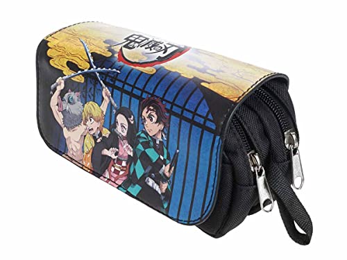 CosplayStudio Kimetsu no Yaiba - Estuche Demon Slayer con cubierta de piel sintética, color negro