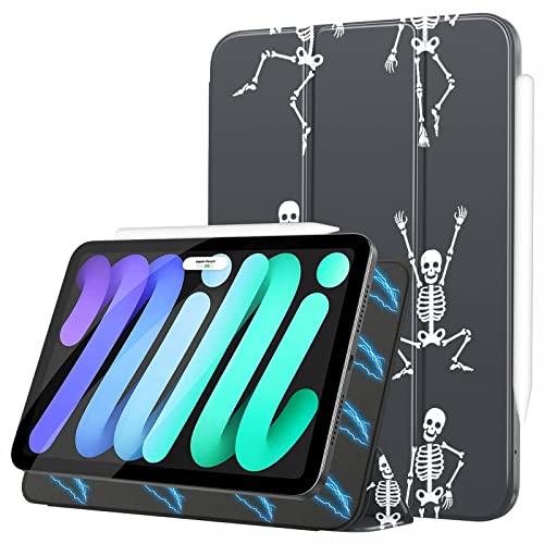 Cover For Pad Mini Black White Dead Dance Skeletons Wallpaper Pad Mini 6 Case Cute PU Leather Smart Pad Mini 6 Protective Case Auto Sleep/Wake Compatible with iPad Mini 6 (8.3 Inch,2021)