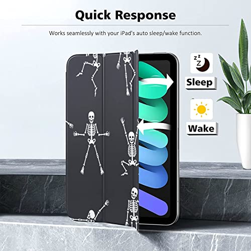 Cover For Pad Mini Black White Dead Dance Skeletons Wallpaper Pad Mini 6 Case Cute PU Leather Smart Pad Mini 6 Protective Case Auto Sleep/Wake Compatible with iPad Mini 6 (8.3 Inch,2021)