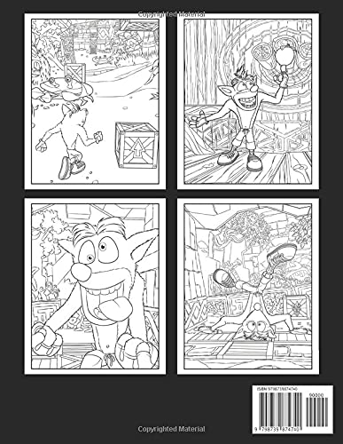 Crash Bandicoot Coloring Book: +50 Crash Bandicoot colouring pages for Kids and Adults,+50 Amazing Drawings - All Characters , Weapons & Other...Original Design