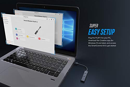 Creative Sound Blaster Play! 4 DAC Externo USB-C Adaptador de Sonido Ft. VoiceDetect Auto Mic Mute/Unmute, cancelación de Ruido bidireccional, Refuerzo de Bajos EQ, para videollamadas en PC Windows