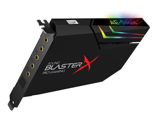 Creative Sound BlasterX AE-5 Plus Tarjeta de sonido para juegos PCI-e SABRE32 Ultra-class de 32 bits/384 kHz alta resolución y DAC con Dolby Digital y DTS, hasta 122 dB SNR, Sistema de iluminación RGB