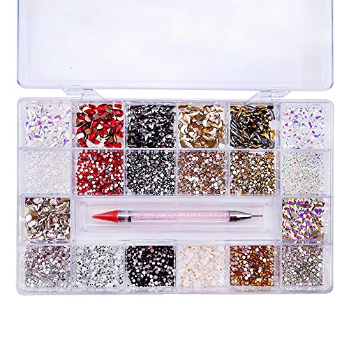 Cristales de uñas, gemas de uñas y diamantes de imitación, 10040 piezas AB Flatback Craft gemas, VOSOVO Bedazzler Kit para suministros técnicos de uñas, forma de gota de lluvia, 1000 + 5000 colores