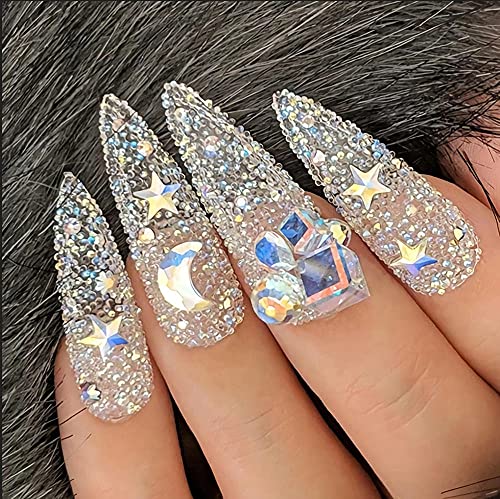 Cristales para Uñas - Kit de diamantes de imitación de uñas sin Hotfix, kit de joyas de diseñador de uñas para Bedazzler Fantasy Nails. VOSOVO 10040 PC/Caja-1400+8600 Transparente AB