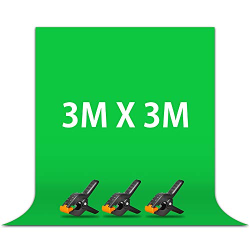 Croma Verde, Orthland 3 x 3M / 9.84 x 9.84 ft Fondo Fotografia con 3 Clips, Pantalla Verde de Pantalla Plegable para Fotografía, Video y Televisión Chroma