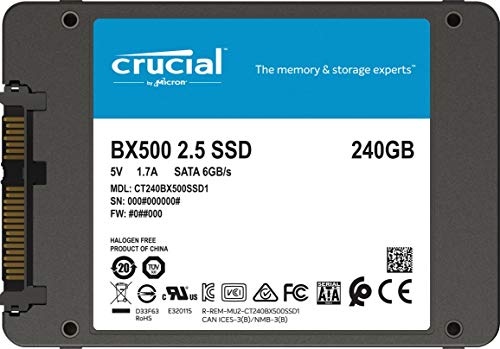 Crucial BX500 240 GB CT240BX500SSD1 Unidad interna de estado sólido, hasta 540 MB/s (3D NAND, SATA, 2.5 Pulgadas)