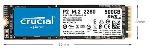 Crucial P2 CT500P2SSD8 Disco Duro sólido Interno SSD de 500GB, de hasta 2400 MB/s (3D NAND, NVMe, PCIe, M.2)