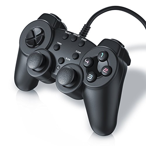 CSL - Gamepad Controlador de Mando para Playstation 2 PS2 con Doble vibración - Negro