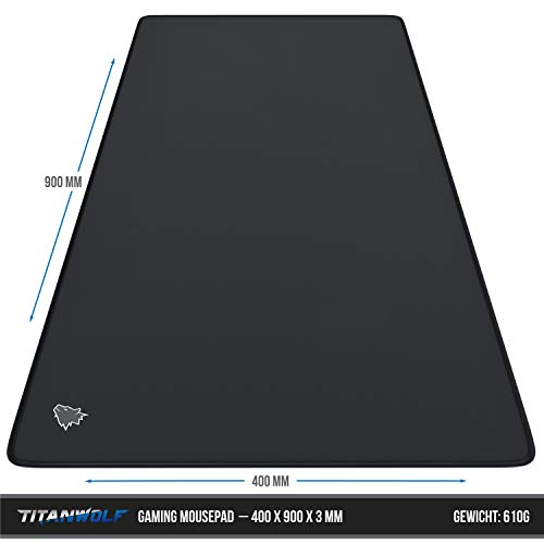 CSL – XXL Speed Gaming Alfombrilla de ratón Titanwolf Negro 900 x 400 mm – XXL Mousepad – Base de Mesa Grande – Mejora la precisión y la Velocidad