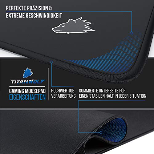 CSL – XXL Speed Gaming Alfombrilla de ratón Titanwolf Negro 900 x 400 mm – XXL Mousepad – Base de Mesa Grande – Mejora la precisión y la Velocidad