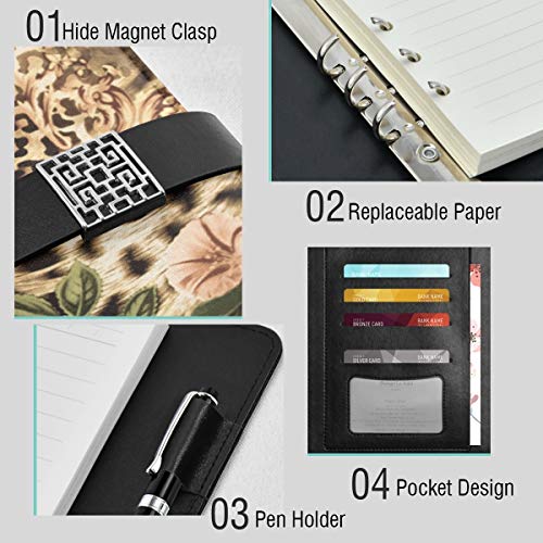 Cuaderno A5 – Rama de pavo real de flores de ciruela, hojas sueltas con 6 anillas, bloc de notas rellenables para agenda, agenda, sorteo, viajero de negocios