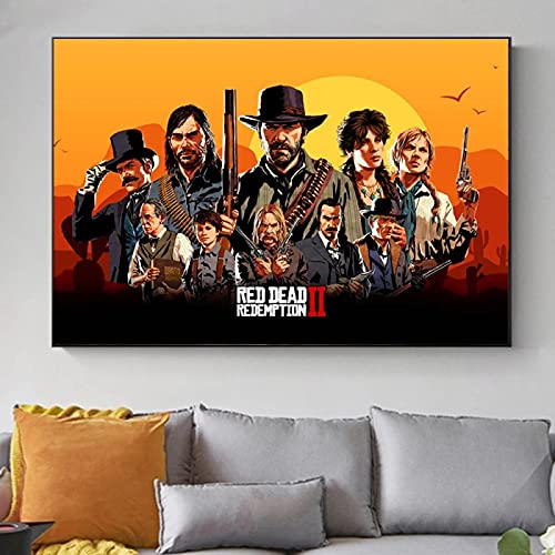 cuadros decoracion lienzowall art Carteles de películas Red Dead Redemption 2 óleo en cuadros artísticos de pared para el hogar(60x80cm-Frameloos )