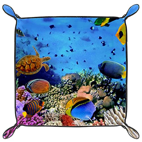 Cubitera plegable de piel sintética con ruedas para RPG Dice Gaming D & D y otros juegos de mesa, peces del mundo submarino 16 x 16 cm