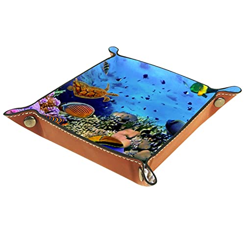 Cubitera plegable de piel sintética con ruedas para RPG Dice Gaming D & D y otros juegos de mesa, peces del mundo submarino 16 x 16 cm